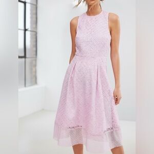 Warehouse Cut Out Midi Dress Eyelet Lace Nude Pink 2